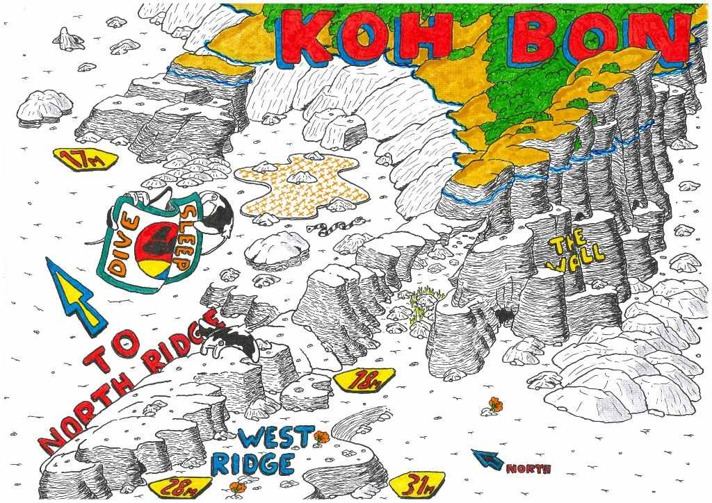 Map of Koh Bon West Ridge Dive Site